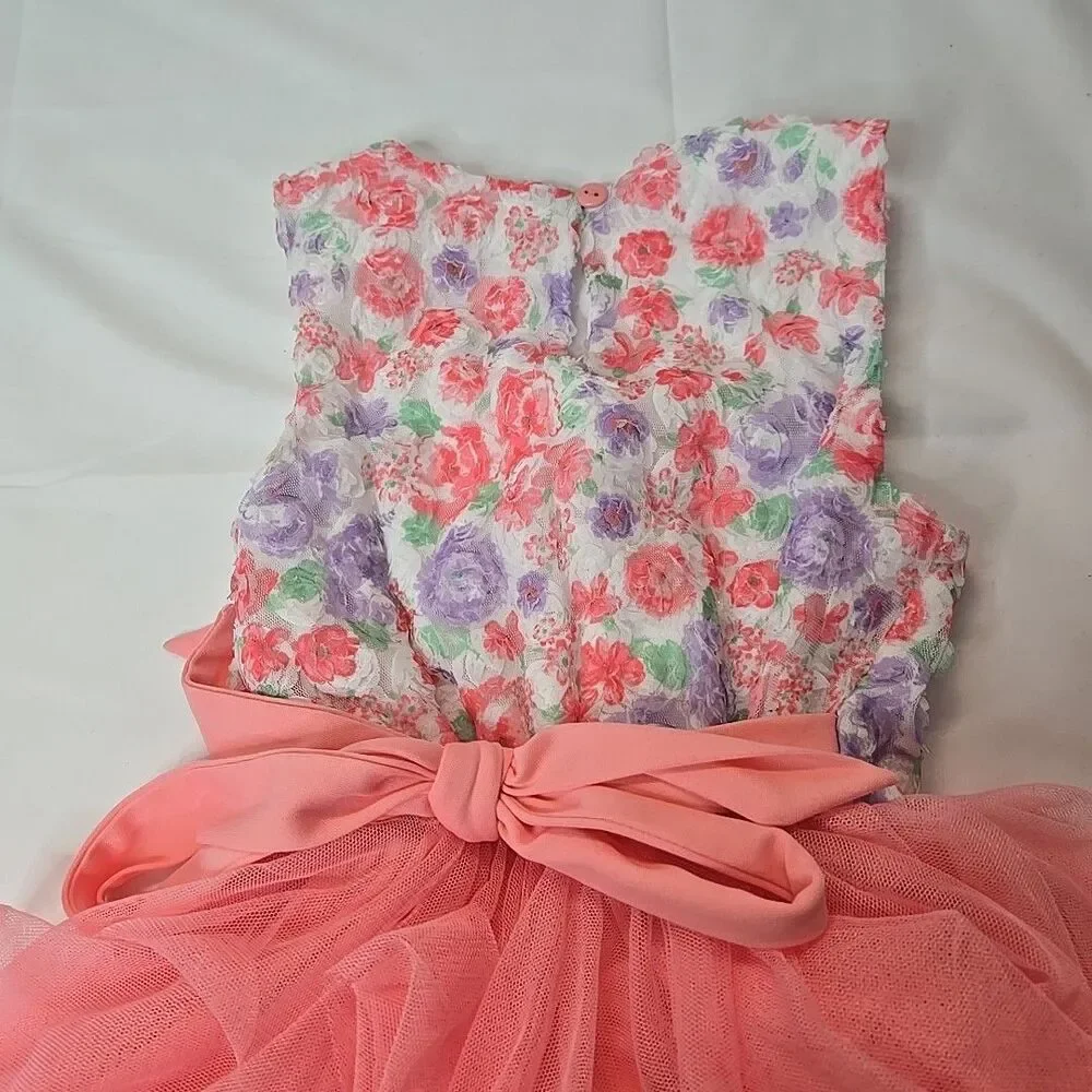 Nannette Flower Girl Dress 6X Layered Pink Floral Wedding Coquette Garden Party